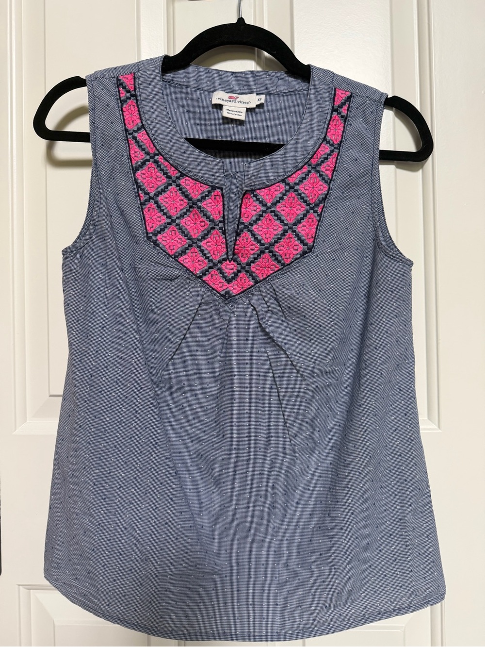 Vineyard Vines Embroidered Sleeveless Cotton Top Women’s XS Blue Pink